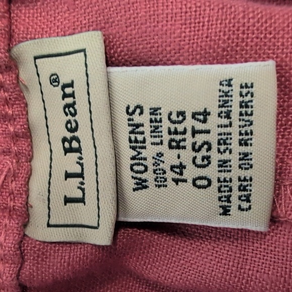 L.L. Bean Women's Pink 100% Linen Classic Fit Straight Leg Button Front Pants 14 - Picture 9 of 10